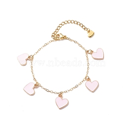 Alloy Enamel Heart Charms Bracelet, Valentine Theme Brass Jewelry for Women, Pink, 6-3/4 inch(17cm)(BJEW-JB08678)