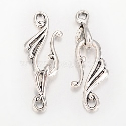 Tibetan Style S-Hook Clasps, Antique Silver, 37x12x1.5mm, Hole: 2~3mm(PALLOY-I112-02AS)