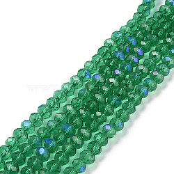 Electroplate Glass Beads Strands, Half Rainbow Plated, Faceted, Rondelle, Dark Cyan, 8x6mm, Hole: 1mm, about 63~65pcs/strand, 39~40cm(EGLA-A034-T8mm-L12)