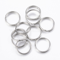 304 Stainless Steel Split Rings, Double Loops Jump Rings, Stainless Steel Color, 14x2mm, Inner Diameter: 12mm(STAS-H413-07P-D)