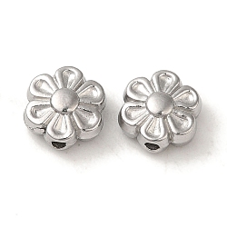 Non-Tarnish 304 Stainless Steel Beads, Flower, Stainless Steel Color, 8x4mm, Hole: 1.2mm(STAS-K285-14P)