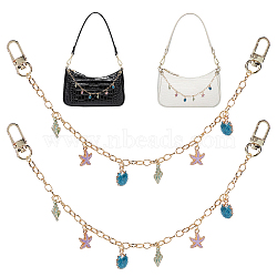WADORN Brass Bag Decorative Chains, with Ocean Themed Alloy Enamel Charms, Prussian Blue, 32cm, 2pcs/box(FIND-WR0006-73E)