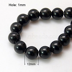 Synthetic Black Stone Beads Strands, Dyed, Round, Black, 12mm, Hole: 1mm, about 16pcs/strand, 7.8 inch(G-G088-12mm)