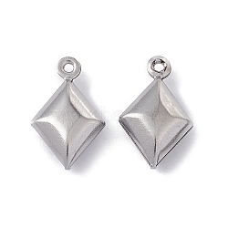304 Stainless Steel Pendants, Rhombus Charms, Stainless Steel Color, 15.5x9.5x4.5mm, Hole: 1mm(STAS-G291-13P)
