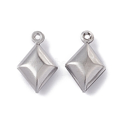 Non-Tarnish 304 Stainless Steel Pendants, Rhombus Charms, Stainless Steel Color, 15.5x9.5x4.5mm, Hole: 1mm(STAS-G291-13P)