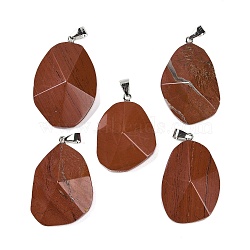 Natural Red Jasper Pendants, with Iron Snap on Bails, Faceted, Nuggets, 34.5~50x23.5~31x10.5~13mm, Hole: 7.8x3mm(G-C140-06E)