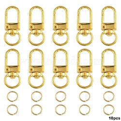 10Pcs Alloy Swivel Clasps, Lanyard Push Gate Snap Clasps, with 10Pcs Rack Plating Brass Jump Rings, Golden, 3.3x1.3x0.5cm, Hole: 10x7mm(PURS-YW0001-02G)