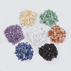 350g 7 Colors Chakra Stone Kits, Natural Lapis Lazuli & Green Aventurine & Citrine & Obsidian & Carnelian & Amethyst & Crystal Beads, No Hole/Undrilled, Chips, 5~19x1~5mm(G-LS0001-01)