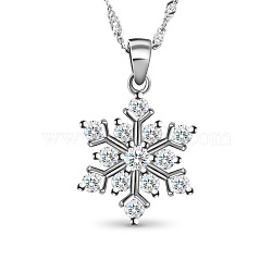SHEGRACE Glittering 925 Sterling Silver Pendant Necklace, Christmas, with Micro Pave AAA Cubic Zirconia Snowflake Pendant, Silver, 17.7 inch(JN183A)