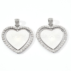 Alloy Pendant Cabochon Settings, with Crystal Rhinestone, Cadmium Free & Lead Free, Double-sided Tray, Heart, Platinum, Tray: 26.5x32.5mm, 42.5x45.5x3mm, Hole: 9.5x5mm(X-PALLOY-S107-004P-RS)