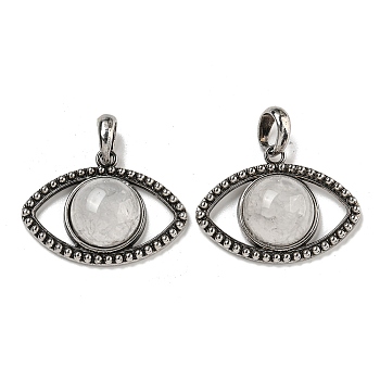 Natural Quartz Crystal Pendants, Alloy Eye Rock Crystal Charms, Antique Silver, Cadmium Free & Lead Free, 26x35.5x7mm, Hole: 7mm