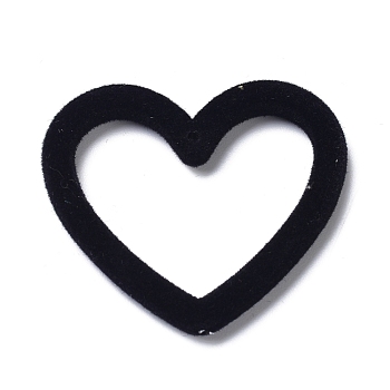 Flocky Resin Pendants, Heart, Black, 36x41x4mm, Hole: 1.5mm