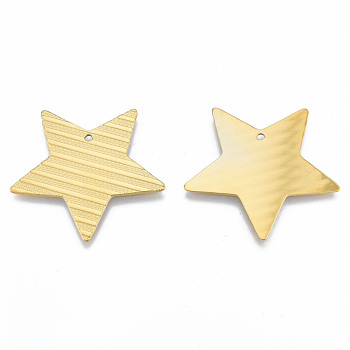Ion Plating(IP) 304 Stainless Steel Pendants, Star, Real 18K Gold Plated, 36x38x1mm, Hole: 1.8mm