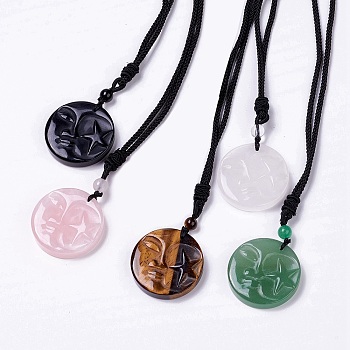 Gemstone Sun with Star Pendant Necklace with Nylon Cord for Women, 19.69~20.08 inch(50~51cm)