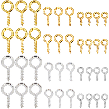 600Pcs 6 Styles Iron Screw Eye Pin Peg Bails, For Half Drilled Beads, Platinum & Golden, 8~13x4~6.5x1~1.5mm, Hole: 2~4mm, 100Pcs/style