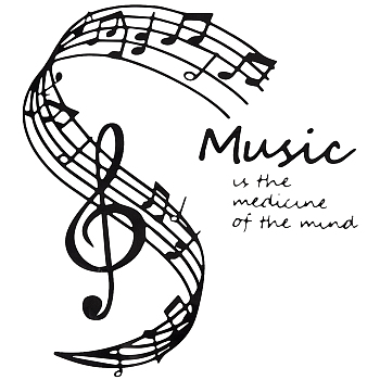 PVC Wall Decoration, Decorative Wall Stickers, Word Music is The Medicine of The Mind, Musical Note Pattern, 325x290x0.1mm