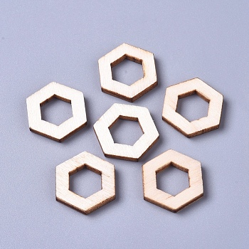 Poplar Wood Linking Rings, Hexagon, Floral White, 17x19.5x2.5mm, Inner Diameter: 9x5mm