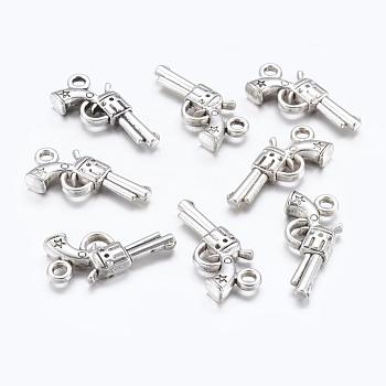 Gun Alloy Pendants, Revolver Pendant, Lead Free and Cadmium Free, Antique Silver, about 22mm long, 11mm wide, 3mm thick, hole: 2mm