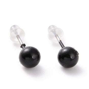 Alloy Round Ball Stud Earrings with Steel Pin for Women, Black, 16x5mm, Pin: 0.7mm