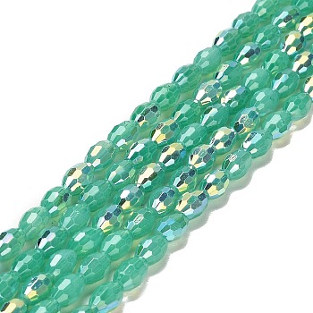 Baking Painted Glass Beads Strands, Imitation Opalite, Faceted, AB Color, Oval, Medium Aquamarine, 4x6mm, Hole: 0.8mm, about 69pcs/strand, 16.54~16.73''(42~42.5cm)