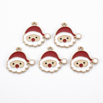 Alloy Enamel Pendants, Cadmium Free & Nickel Free & Lead Free, Father Christmas, Light Gold, Red, 21x21.5x1mm, Hole: 2mm