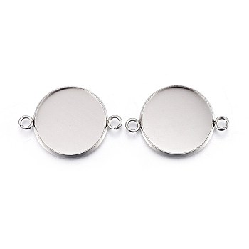304 Stainless Steel Cabochon Connector Settings, Plain Edge Bezel Cups, Flat Round, Stainless Steel Color, Tray: 18mm, 27x20x2mm, Hole: 2.2mm