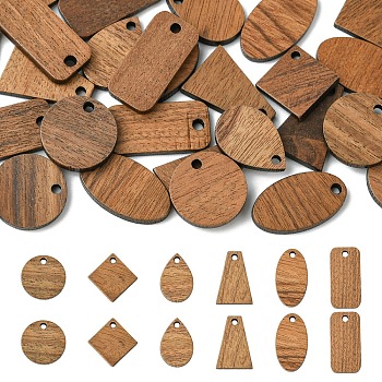 30Pcs 6 Styles Walnut Wood Pendants, Mixed Shape, Camel, 15.5~21x2~3mm, Hole: 1.6~2mm, 5pcs/style