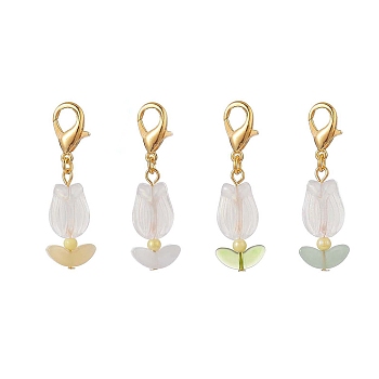 Tulip Opaque Acrylic & Glass Leaf Pendants Decorations, with Zinc Alloy Lobster Claw Clasps, Mixed Color, 46mm