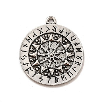 Viking Tibetan Style Alloy Pendants, Warrior Sacred with Runes, Antique Silver, 38.5x34x2mm, Hole: 2.4mm