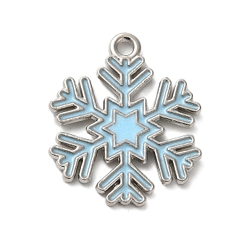 Winter Theme Alloy Enamel Pendants, Platinum, Snowflake, 22x18x1.5mm, Hole: 1.8mm