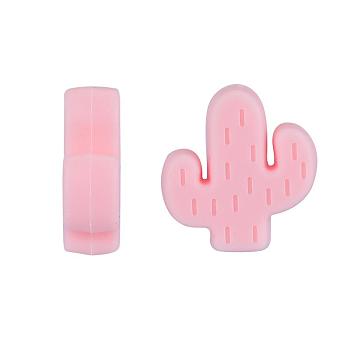 20Pcs Cactus Food Grade Eco-Friendly Silicone Focal Beads, Chewing Beads For Teethers, DIY Nursing Necklaces Making, Pink, 29x23x8mm, Hole: 2mm