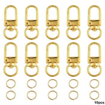 10Pcs Alloy Swivel Clasps, Lanyard Push Gate Snap Clasps, with 10Pcs Rack Plating Brass Jump Rings, Golden, 3.3x1.3x0.5cm, Hole: 10x7mm