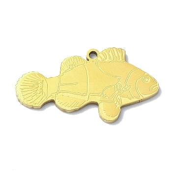 201 Stainless Steel Pendants, Laser Cut, Fish Charm, Golden, 15.5x28.5x1.5mm, Hole: 1.5mm