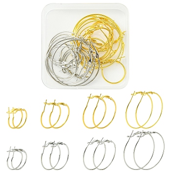 24Pcs 8 Styles Iron Huggie Hoop Earring Findings, Platinum & Golden, 22 Gauge, 20~40x1.2mm, Pin: 0.6mm, 3pcs/style