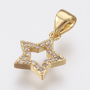 Brass Micro Pave Cubic Zirconia Charms, Lead Free & Cadmium Free, Star, Golden, 12x10.5x2mm, Hole: 3x3.5mm