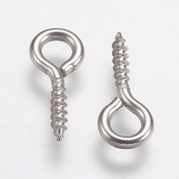 304 Stainless Steel Screw Eye Pin Peg Bails, For Half Drilled Beads, Stainless Steel Color, 12x5x1mm, Hole: 2.5mm