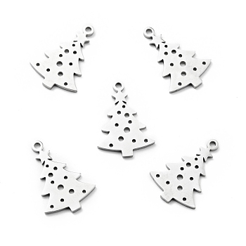 201 Stainless Steel Pendant, Christmas Theme, Tree, Stainless Steel Color, 20x14x1mm, Hole: 1.5mm