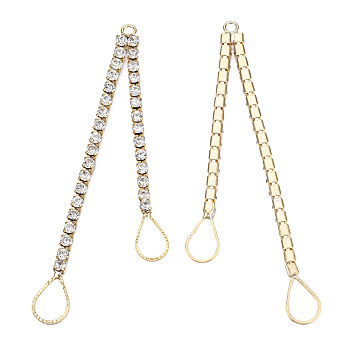 Brass Pave Crystal Rhinestone Chain with Teardrop Big Pendants, Cadmium Free & Nickel Free & Lead Free, Real 18K Gold Plated, 85x6x3mm, Hole: 2.5mm