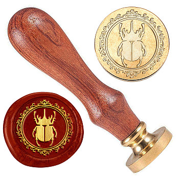 Wax Seal Stamp Set, Golden Tone Brass Sealing Wax Stamp Head, with Wood Handle, for Envelopes Invitations, Insects, 83x22mm, Stamps: 25x14.5mm