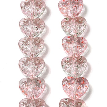 Glass Beads Strands, Heart, Misty Rose, 13x15mm, Hole: 1mm, about 58pcs/strand, 27.56''(70cm)