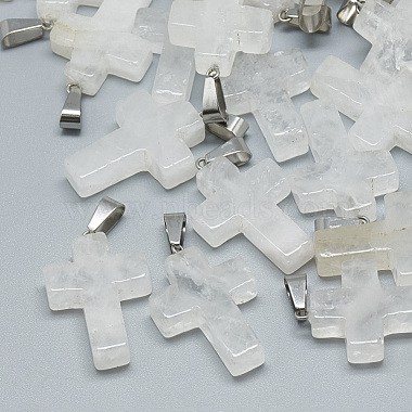 Stainless Steel Color Cross Quartz Crystal Pendants