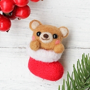 Christmas Theme Stocking with Bear Brooch Needle Felting Kit, including Instructions, 1Pc Foam, 4Pcs Needles, 6 Colors Wool, 1Pc Brooch Finding, 2Pcs Craft Eye, Mixed Color, 25~115x5~85x2~29mm(DIY-K055-07)