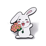 Easter Theme Rabbit Enamel Pin, Electrophoresis Black Alloy Animal Brooch for Backpack Clothes, Flower Pattern, 33x28x2mm(JEWB-E018-02EB-02)