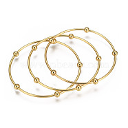 304 Stainless Steel Bangle Sets, with Round Beads, Golden, 68mm, about 3pcs/set(BJEW-O115-85G)