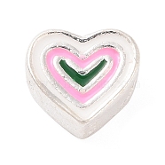 925 Sterling Silver Beads, with Enamel, Heart, Pearl Pink, 6x7x3.5mm, Hole: 1mm(STER-F056-02S-01)