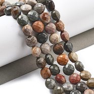 Natural Ocean Jasper Beads Strands, Faceted, Flat Round, 6~7.5x4~5.5mm, Hole: 0.8~1mm, about 56~70pcs/strand, 15.31~16.10 inch(38.9~40.9cm)(G-C179-A09-02)