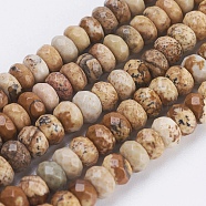 Natural Picture Jasper Beads Strands, Faceted, Rondelle, 4~4.5x2.5~3mm, Hole: 1mm, about 135pcs/strand, 15.1 inch~15.3 inch(38.5~39cm)(G-K255-05)