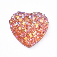 Shining Druzy Resin Cabochons, Heart, Dark Orange, 12x11.5x3.5mm(RESI-WH0008-30G)