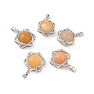 Natural Topaz Jade Round Pendants, Stainless Steel Star of David Charms, Stainless Steel Color, 20x15.5x10.5mm, Hole: 3x5mm(G-M440-04A-P)