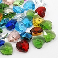 Glass Charms, Faceted Heart Pendants for Valentine's Day Jewelry, Mixed Color, 18x18x10mm, Hole: 1mm(X-G030V18mm-M)